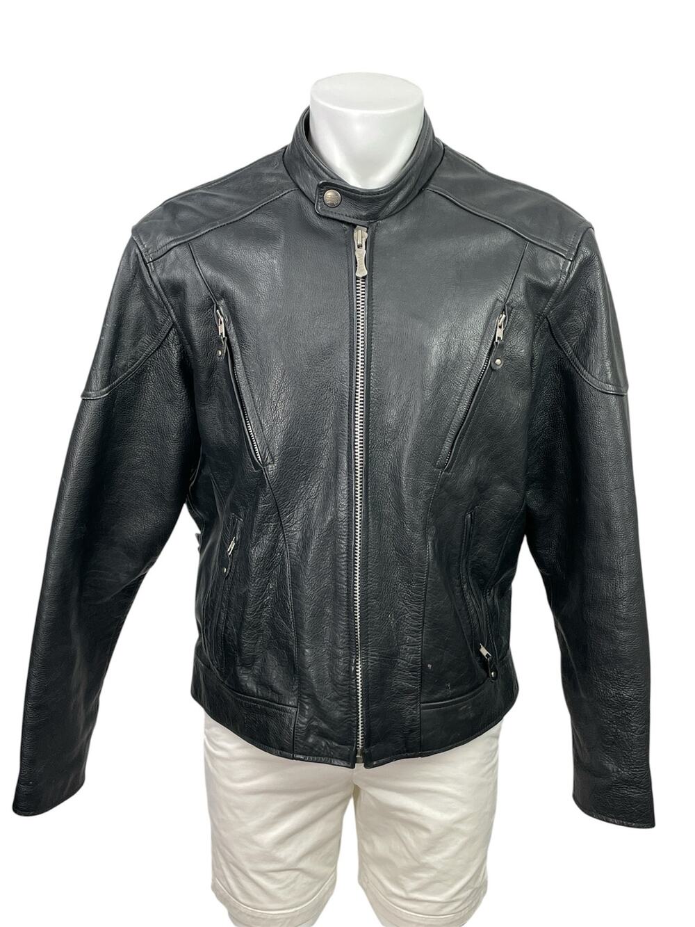 Wilsons Open Road Men's Black Leather Full Zip Moto Biker Coat Jacket Size XL